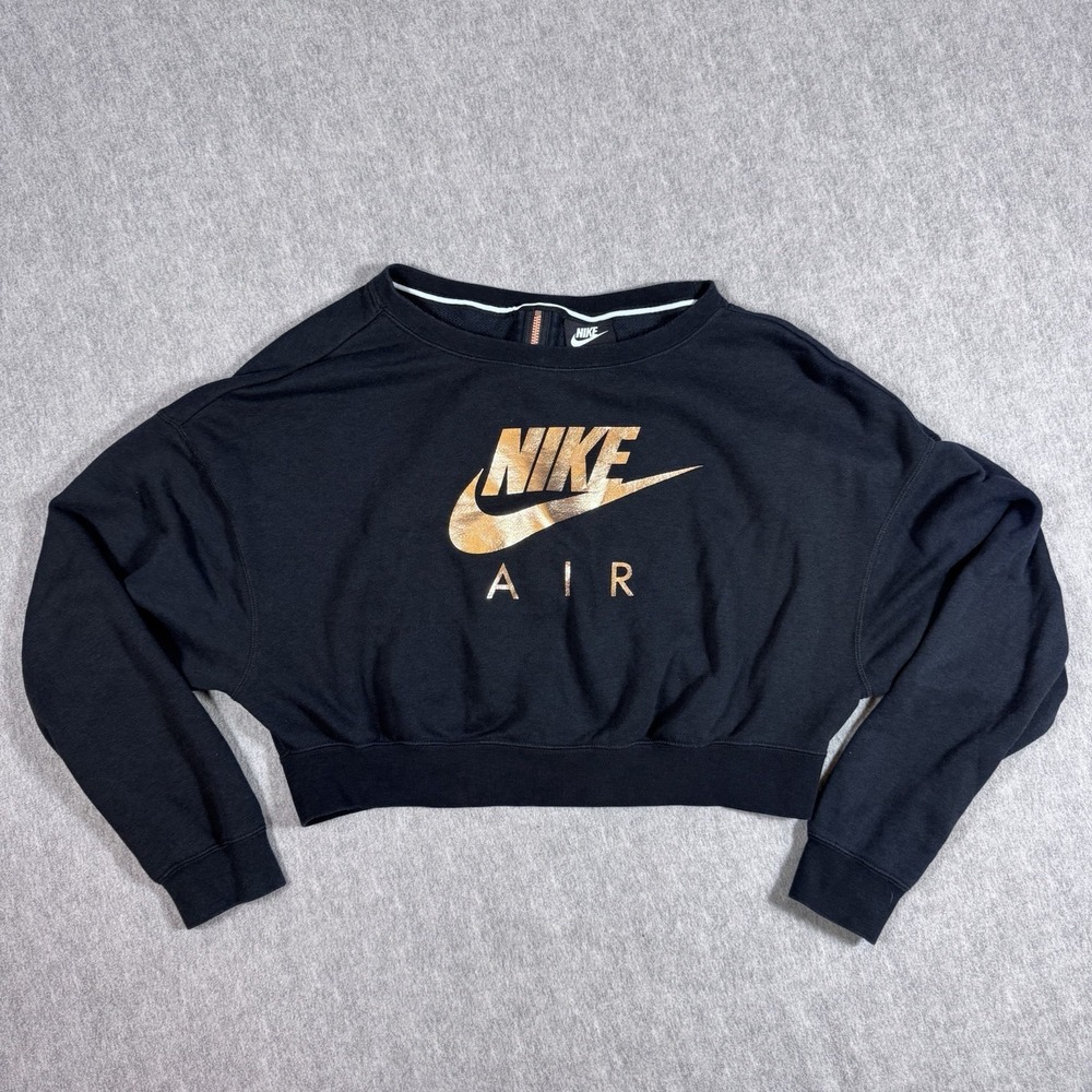 NIKE AIR Women's Top Rally Crew Black Sweatshirt- Rose Gold Zipper  Size Small